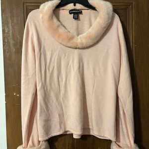 Vintage 1990s bimbo pink sweater with Faux Fur Trim
